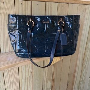 Coach East West Gallery Tote Embossed Patent Leather Dark Teal